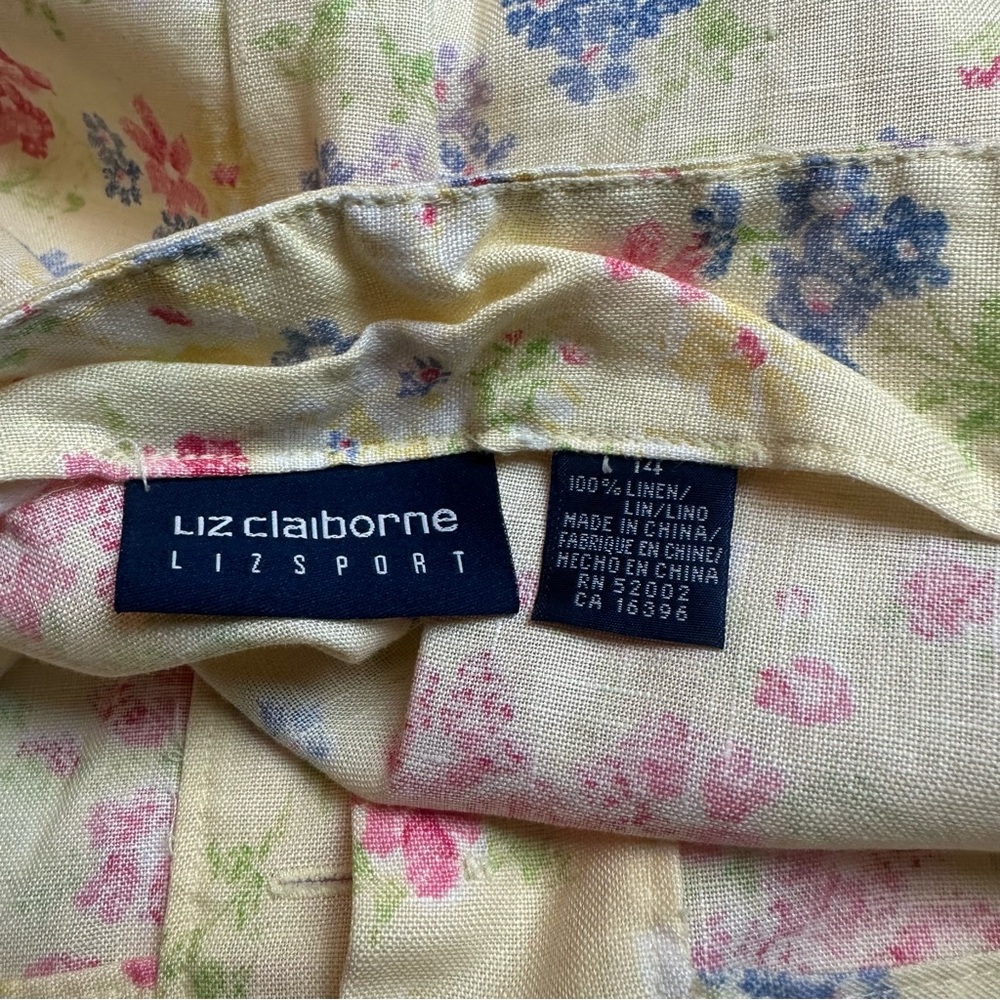 90s Linen Floral Midi Skirt | Liz Claiborne Coastal Garden A-Line - Picture 9 of 9